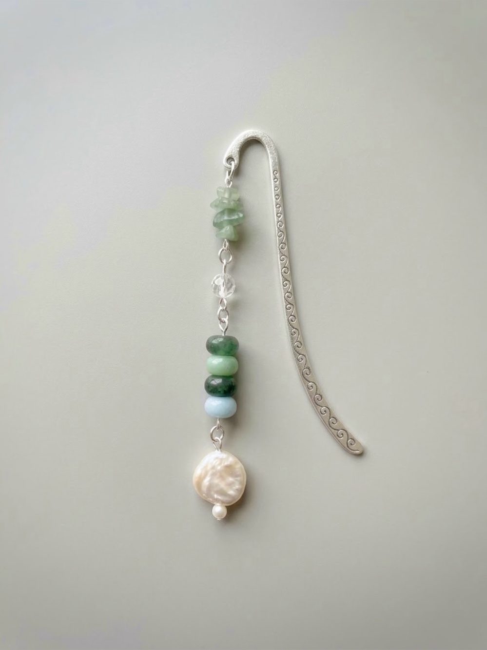 Handmade Beaded Bookmark Turquoise with Faux Pearl Charm